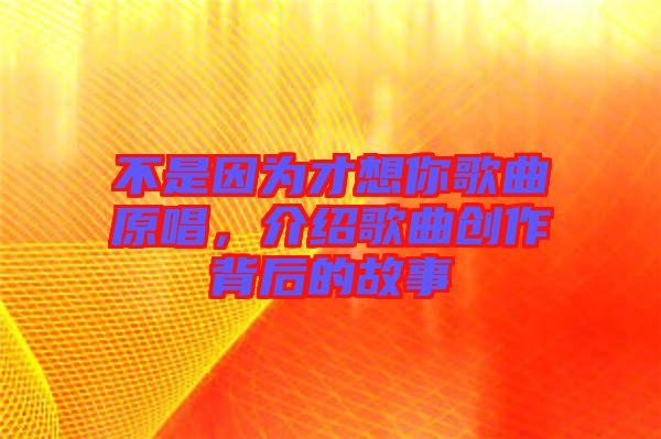 不是因為才想你歌曲原唱，介紹歌曲創(chuàng)作背后的故事