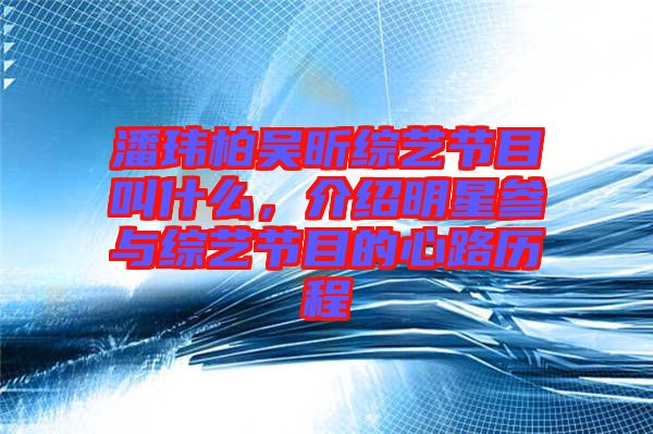潘瑋柏吳昕綜藝節(jié)目叫什么，介紹明星參與綜藝節(jié)目的心路歷程