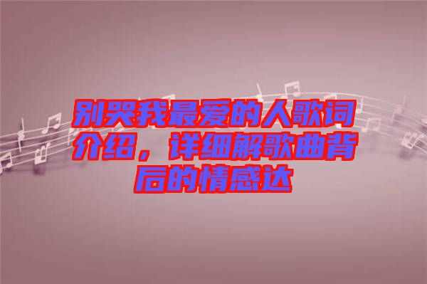 別哭我最愛的人歌詞介紹，詳細解歌曲背后的情感達