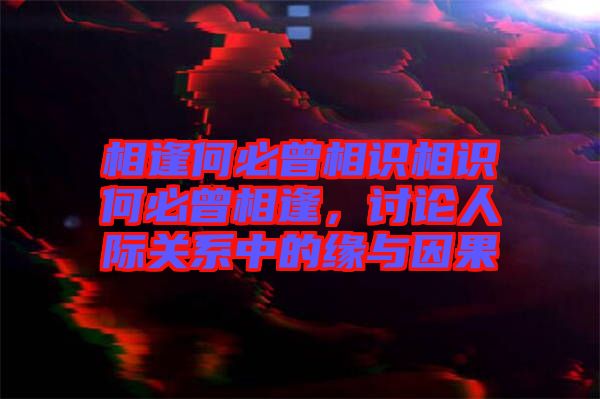 相逢何必曾相識(shí)相識(shí)何必曾相逢，討論人際關(guān)系中的緣與因果