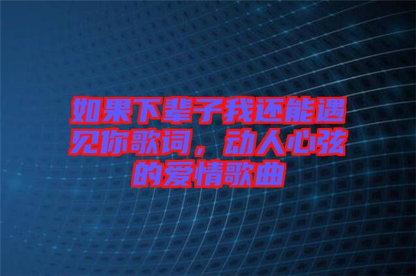 如果下輩子我還能遇見你歌詞，動人心弦的愛情歌曲