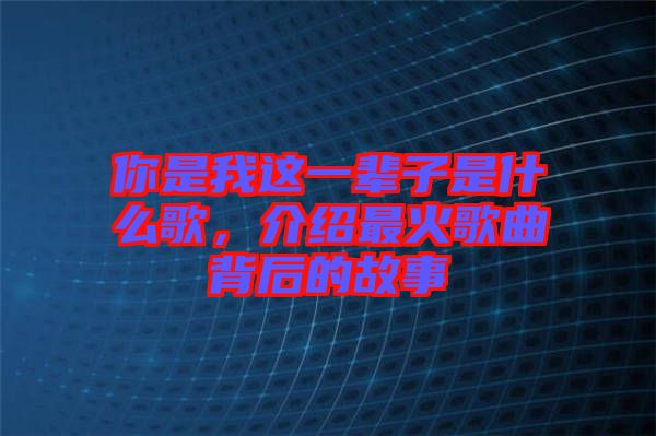 你是我這一輩子是什么歌，介紹最火歌曲背后的故事
