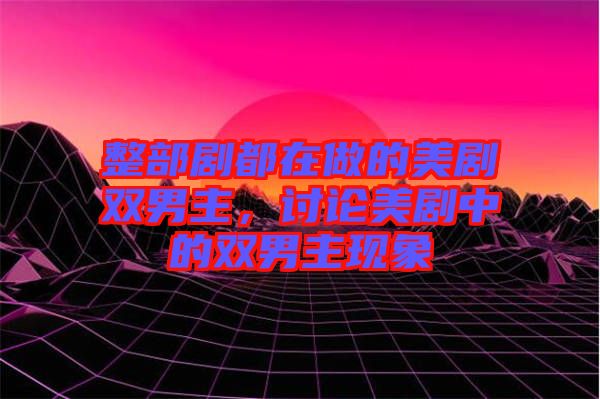 整部劇都在做的美劇雙男主，討論美劇中的雙男主現(xiàn)象