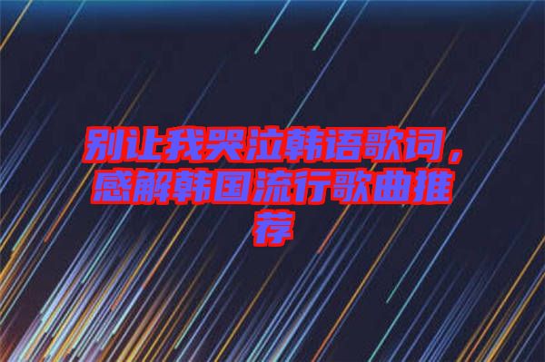 別讓我哭泣韓語歌詞，感解韓國流行歌曲推薦