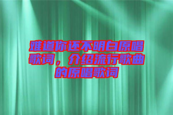 難道你還不明白原唱歌詞，介紹流行歌曲的原唱歌詞
