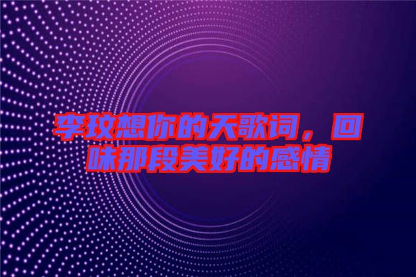 李玟想你的天歌詞，回味那段美好的感情