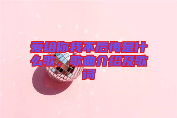 愛給你我不后悔是什么歌，歌曲介紹及歌詞