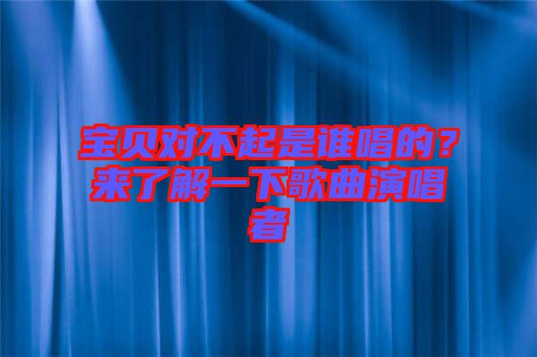 寶貝對不起是誰唱的？來了解一下歌曲演唱者