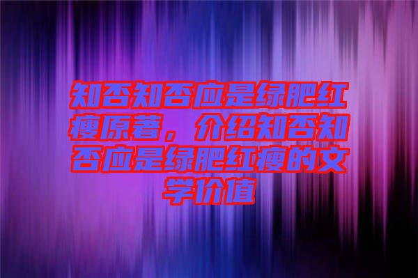 知否知否應(yīng)是綠肥紅瘦原著，介紹知否知否應(yīng)是綠肥紅瘦的文學(xué)價(jià)值