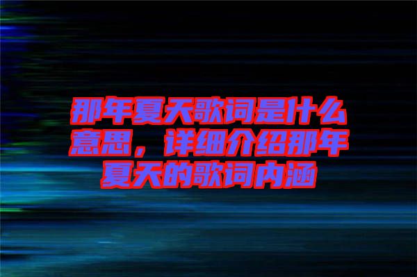 那年夏天歌詞是什么意思，詳細介紹那年夏天的歌詞內(nèi)涵