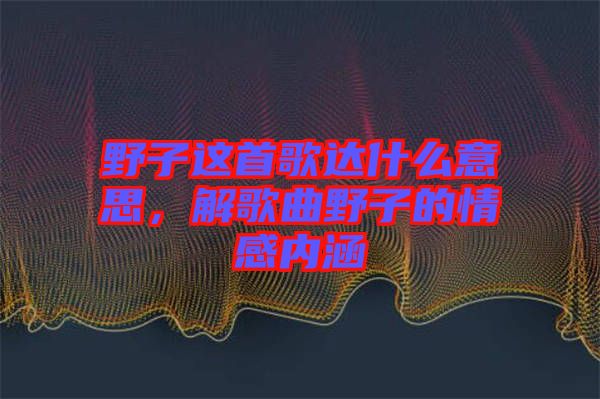 野子這首歌達什么意思，解歌曲野子的情感內(nèi)涵