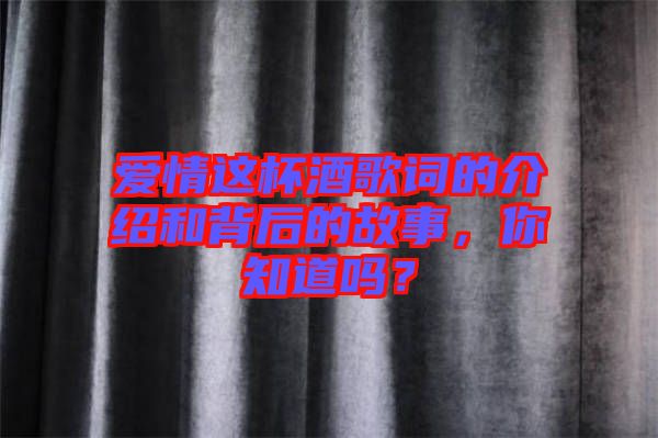 愛情這杯酒歌詞的介紹和背后的故事，你知道嗎？