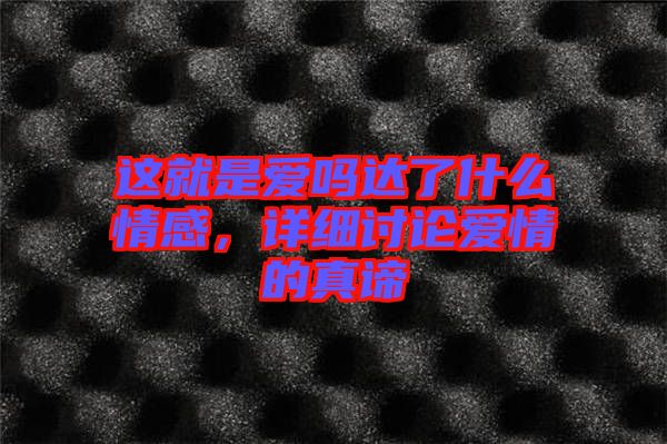 這就是愛嗎達了什么情感，詳細討論愛情的真諦