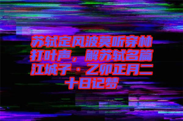 蘇軾定風(fēng)波莫聽穿林打葉聲，解蘇軾名篇江城子·乙卯正月二十日記夢(mèng)