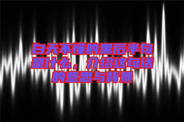 白天不懂的黑后半句是什么，介紹這句話的意思與背景