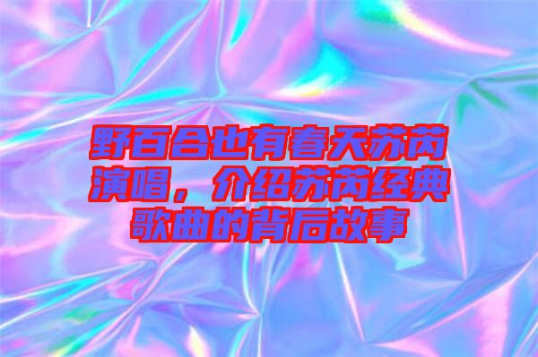 野百合也有春天蘇芮演唱，介紹蘇芮經(jīng)典歌曲的背后故事