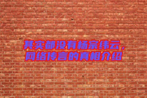 其實(shí)都沒有楊宗緯云，網(wǎng)絡(luò)傳言的真相介紹