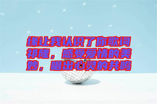 緣讓我認(rèn)識(shí)了你歌詞祁隆，感受愛(ài)情的美妙，唱出心靈的共鳴