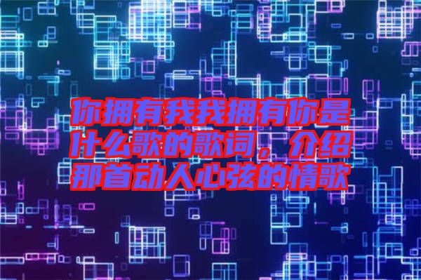 你擁有我我擁有你是什么歌的歌詞，介紹那首動人心弦的情歌