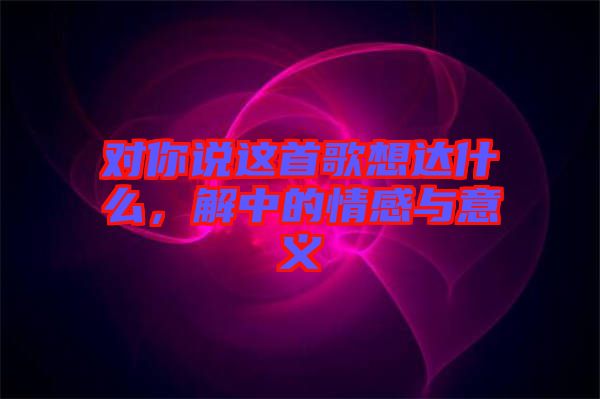 對你說這首歌想達什么，解中的情感與意義