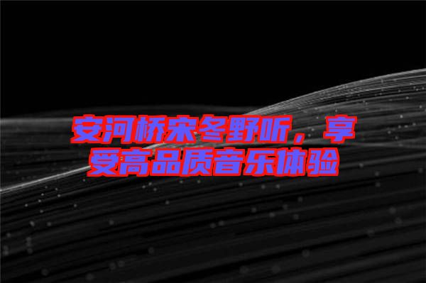 安河橋宋冬野聽，享受高品質(zhì)音樂體驗