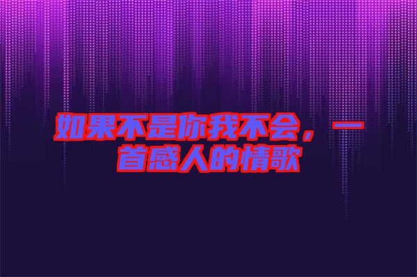 如果不是你我不會，一首感人的情歌
