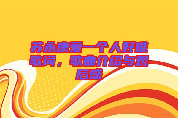 蘇永康愛一個人好難歌詞，歌曲介紹與觀后感