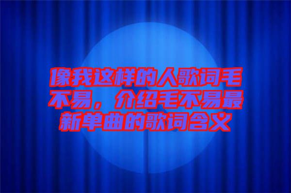 像我這樣的人歌詞毛不易，介紹毛不易最新單曲的歌詞含義