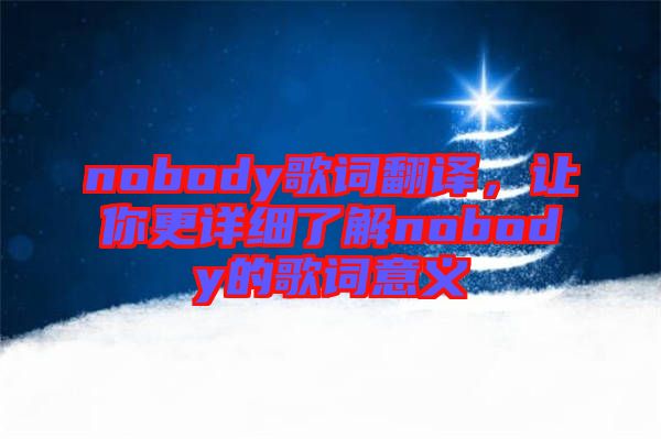 nobody歌詞翻譯，讓你更詳細了解nobody的歌詞意義