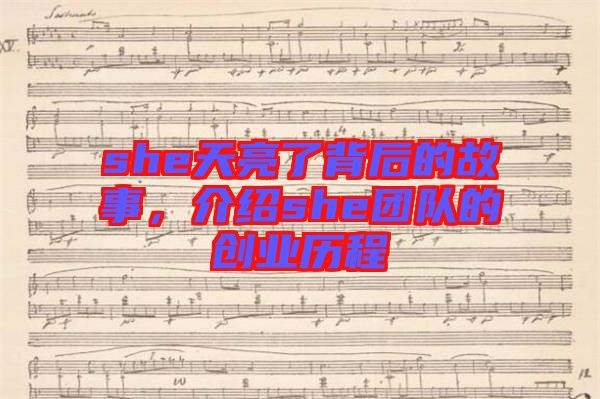 she天亮了背后的故事，介紹she團隊的創(chuàng)業(yè)歷程