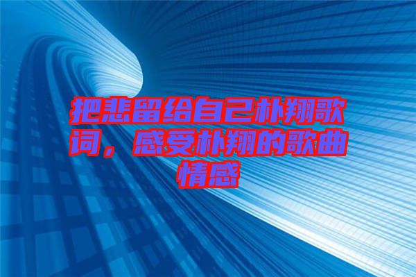 把悲留給自己樸翔歌詞，感受樸翔的歌曲情感