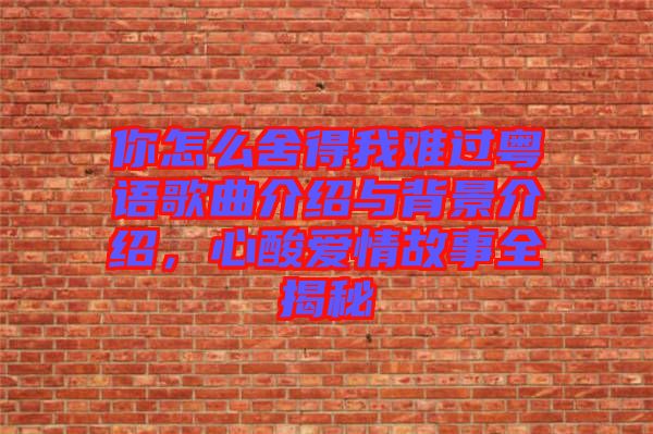 你怎么舍得我難過粵語歌曲介紹與背景介紹，心酸愛情故事全揭秘