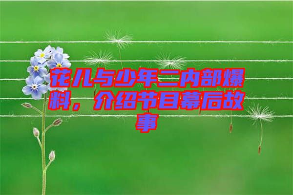 花兒與少年二內(nèi)部爆料，介紹節(jié)目幕后故事