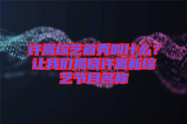 許嵩綜藝首秀叫什么？讓我們揭曉許嵩新綜藝節(jié)目名稱